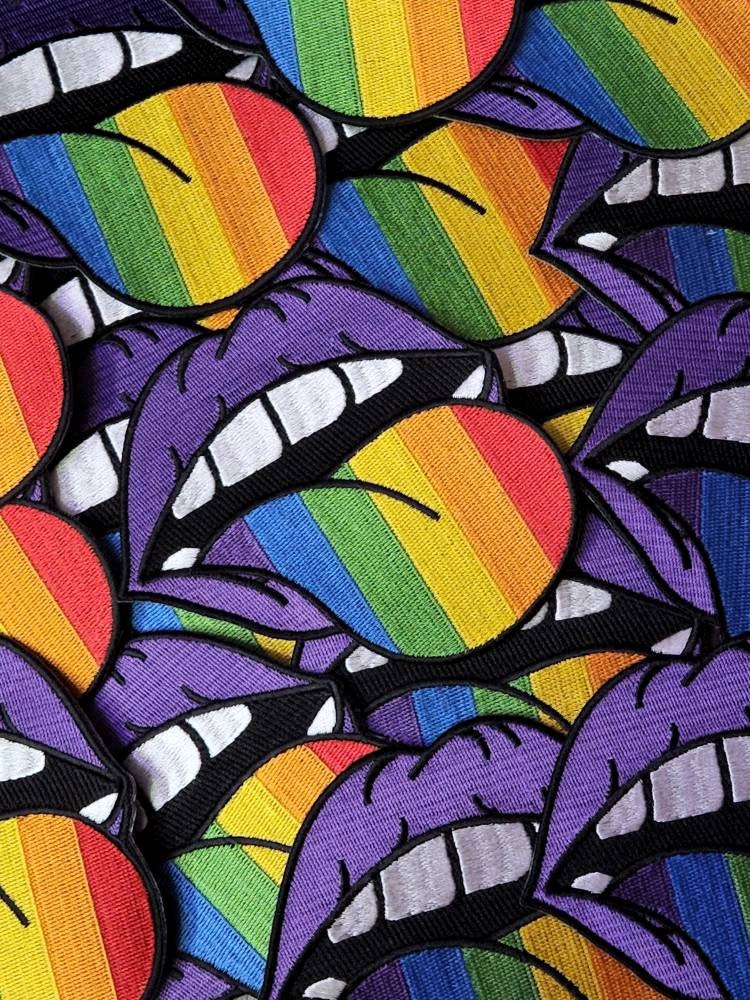 Pride Collection: 1-pc, PRIDE Rainbow Tongue, Sz 4" Embroidered Iron-on Patch/LGBTQ Patch for Jackets, Hats, Crocs, Bags, & More,Pride Gifts