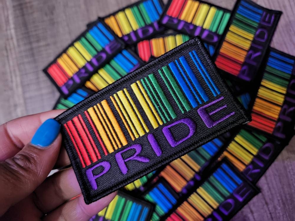 Pride Collection: 1-pc, Black "BARCODE Pride Patch" Badge," Sz 3.75"x2 Embroidered Iron-on Patch/LGBTQ Patch for Jackets, Hats, Crocs, Bags