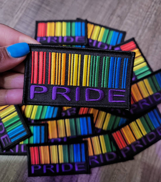 Pride Collection: 1-pc, Black "BARCODE Pride Patch" Badge," Sz 3.75"x2 Embroidered Iron-on Patch/LGBTQ Patch for Jackets, Hats, Crocs, Bags