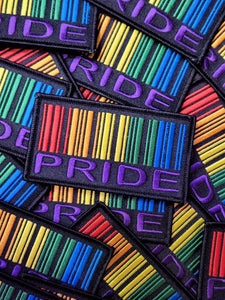 Pride Collection: 1-pc, Black "BARCODE Pride Patch" Badge," Sz 3.75"x2 Embroidered Iron-on Patch/LGBTQ Patch for Jackets, Hats, Crocs, Bags
