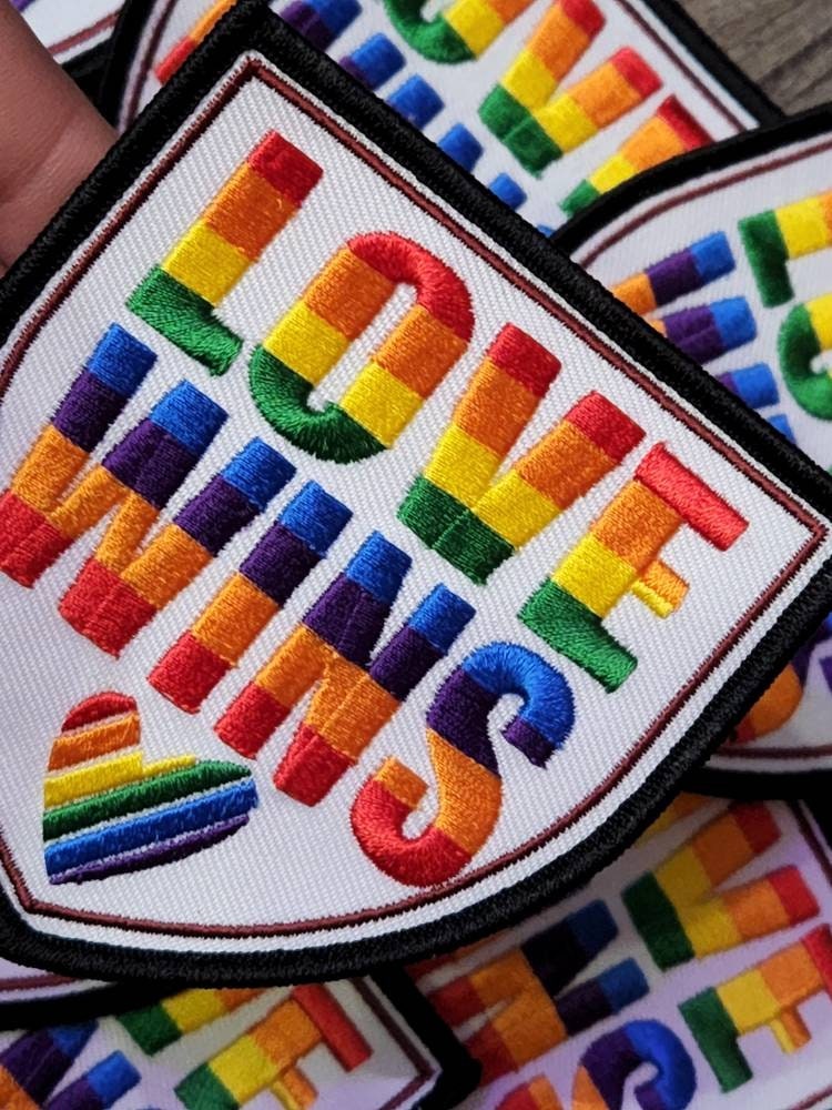 Pride Collection: 1-pc, "Love Wins Badge," Sz 3.5" Embroidered Iron-on Patch/LGBTQ Patch for Jackets, Hats, Crocs, Bags