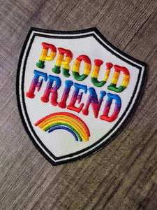 Pride Collection: 1-pc, "Proud  Friend" Support Badge, Sz 3.5" Embroidered Iron-on Patch/LGBTQ Patch for Jackets, Hats, Crocs