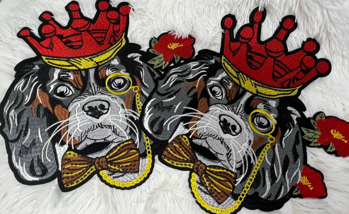 Exclusive, "Royal Crown Doggie" Large Embroidered Patch, Iron-on Applique, Patch for Men and Dog Lovers, 12" Back Patch for Jackets, Hoodies
