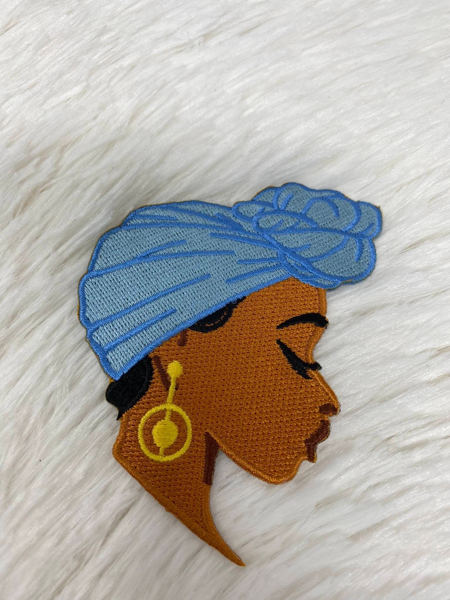 NEW, Meditating Cutie Embroidered Iron-on Patch, with "Aqua Blue Head Wrap" Size 4", Small Patch for Hats, Camos, Crocs, and Shoes