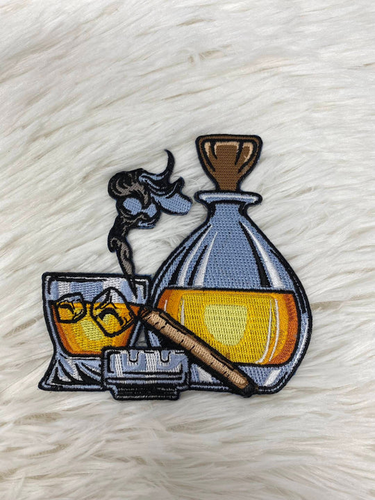 Cigar Lovers,"Cigar Dreams" w/Brandy, Ashtray, & Smoke, 1-pc, Smokers Gift, Cool Embroidered Patch, Size 4", Iron-on, Patches for Men, Hats