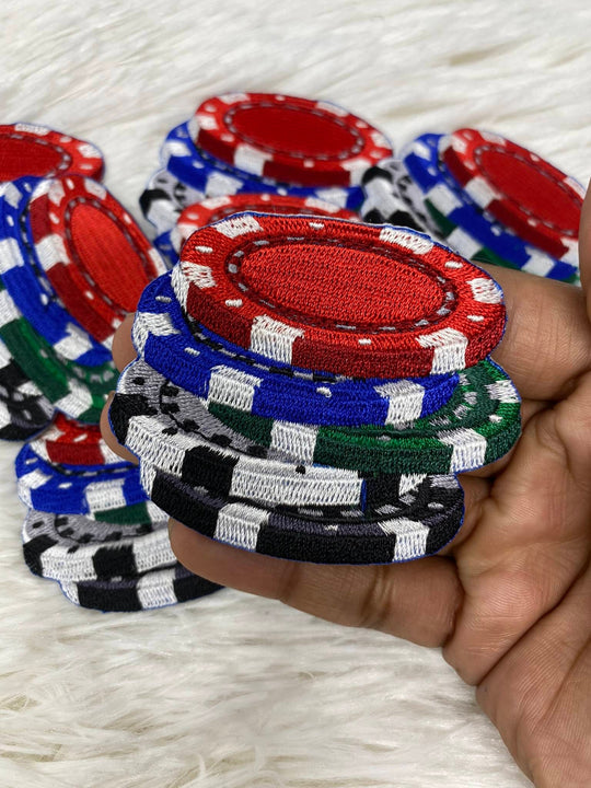 Casino Chips, Token Patch, Size 2.75", 1-pc, Iron-on Applique for Clothing, Hats, Shoes, Cool Gift Idea for Gambling, Jackpot Patch, Poker
