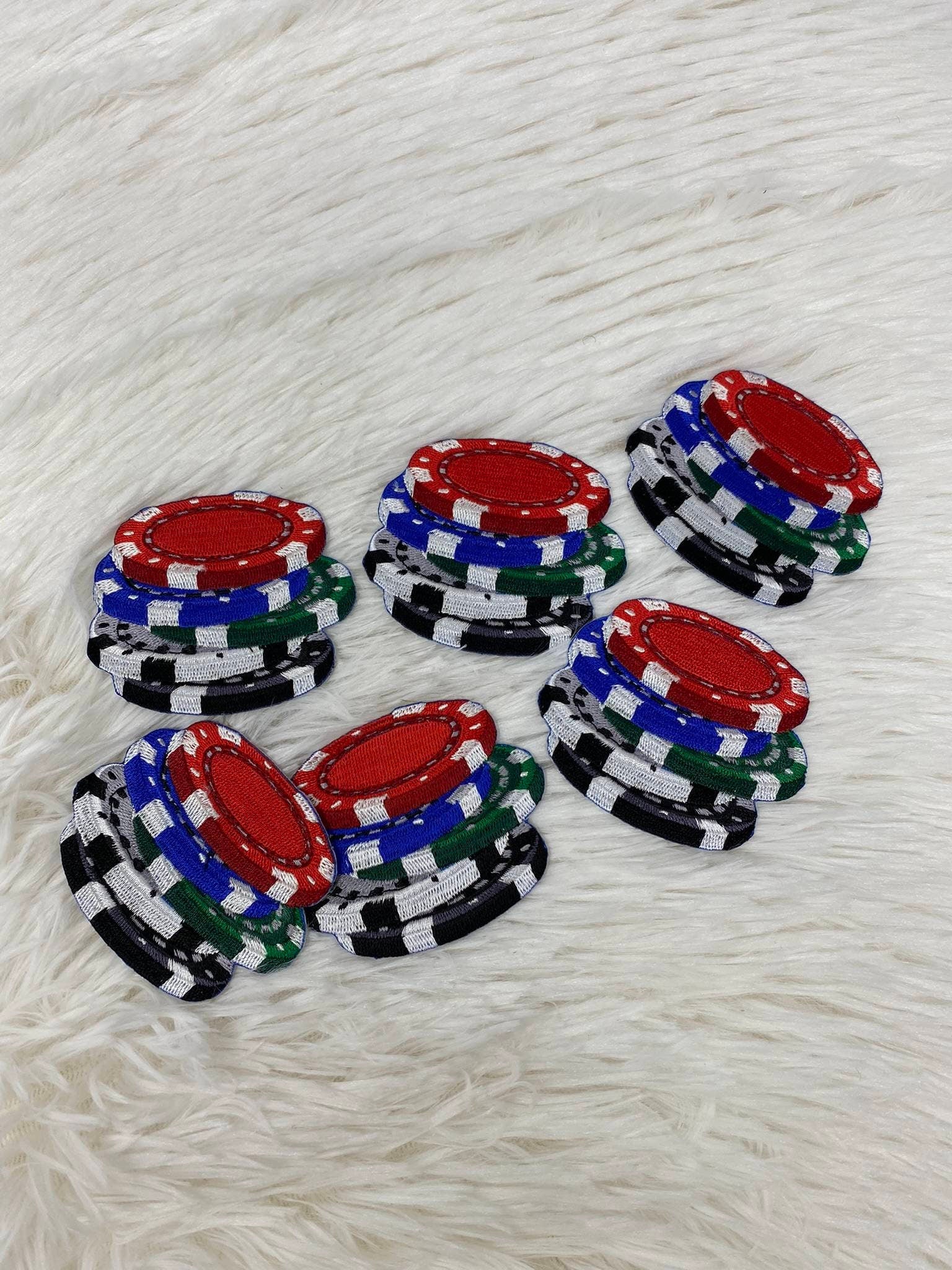Casino Chips, Token Patch, Size 2.75", 1-pc, Iron-on Applique for Clothing, Hats, Shoes, Cool Gift Idea for Gambling, Jackpot Patch, Poker