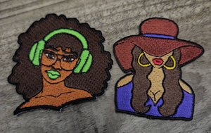 2-pc Set, Mini Patches "Headphone Chic & Fedora Cutie"|Size 2", Iron-on Patches for Shoes, Phone Cases, Makeup Bags, Clothing, Small Patch