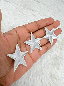 2pc/Mini SILVER Star Applique Set, Star Patch, 1" inch Small Stars, Cool Applique, Iron-on Embroidered Patch, Patches for Clothes and Shoes