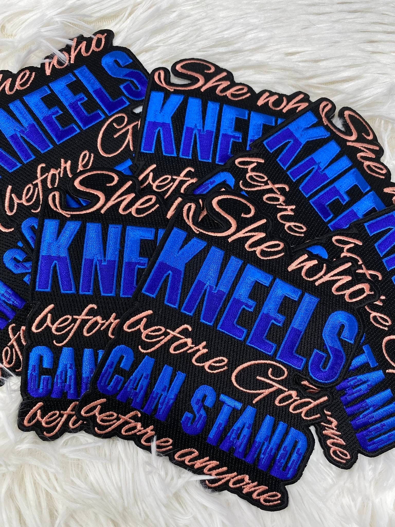 NEW, 1-pc "She Who Kneels..."  Size 4" x 3.75" Iron-on Embroidered Patch; Cool Patch for Hats, Empowerment Patch, Great patch for Jackets