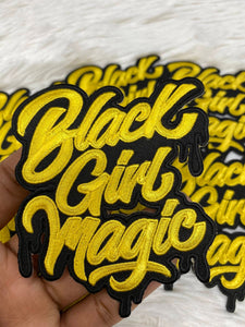 Gold & Black,"Drippin, Black Girl Magic" Iron-on Embroidered Patch, DIY Applique, Size 4", Small Patch for Hats, Jackets, Shoes, 1-pc