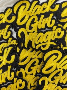 Gold & Black,"Drippin, Black Girl Magic" Iron-on Embroidered Patch, DIY Applique, Size 4", Small Patch for Hats, Jackets, Shoes, 1-pc