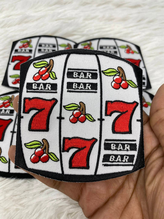 Lucky 7 Casino & Slot Machine Patch, Size 3.5", 1-pc, Iron-on Applique for Clothing, Hats, Shoes, Cool Gift Idea for Gambling, Jackpot Patch