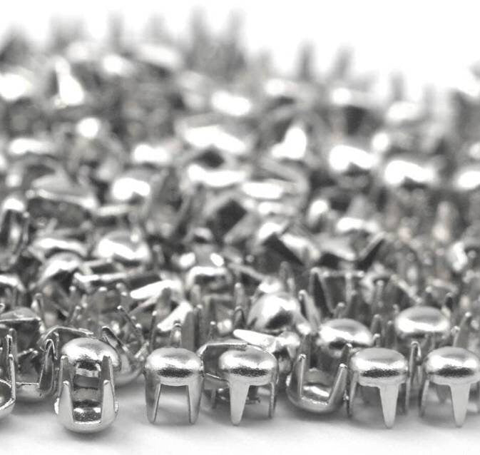 Bulk: Sparkling Crystal "SILVER CUP" Rivets + Pins,(5oz JAR) for Pearl Setting Machine, Clothing Decoration, Great For Denim, Fabric, Shoes