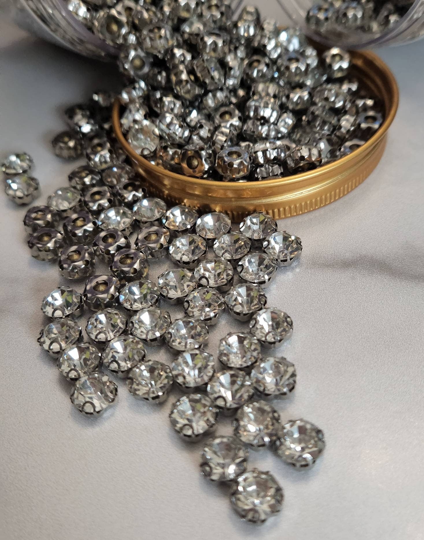 Bulk: Sparkling Crystal "Rhinestone" Rivets + Pins,(6oz JAR) for Pearl Setting Machine, Clothing Decoration, Great For Denim, Fabric, Shoes