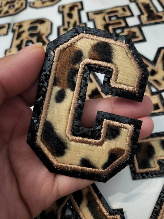 New, LEOPARD Print Letters  w/Black Glitter, Size 2.75" Varsity Letter Patch w/ Iron-on Backing, A-Z Letters, Letters for Diy, Hat Jacket