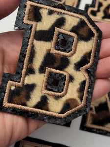 New, LEOPARD Print Letters  w/Black Glitter, Size 2.75" Varsity Letter Patch w/ Iron-on Backing, A-Z Letters, Letters for Diy, Hat Jacket