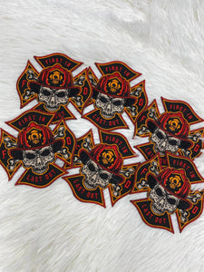 NEW Firefighter Patch, "First In, Last Out," First Responder Gift Idea, 1-pc Iron-on Embroidered Fire Skull Applique, Size 4", Fire Badge