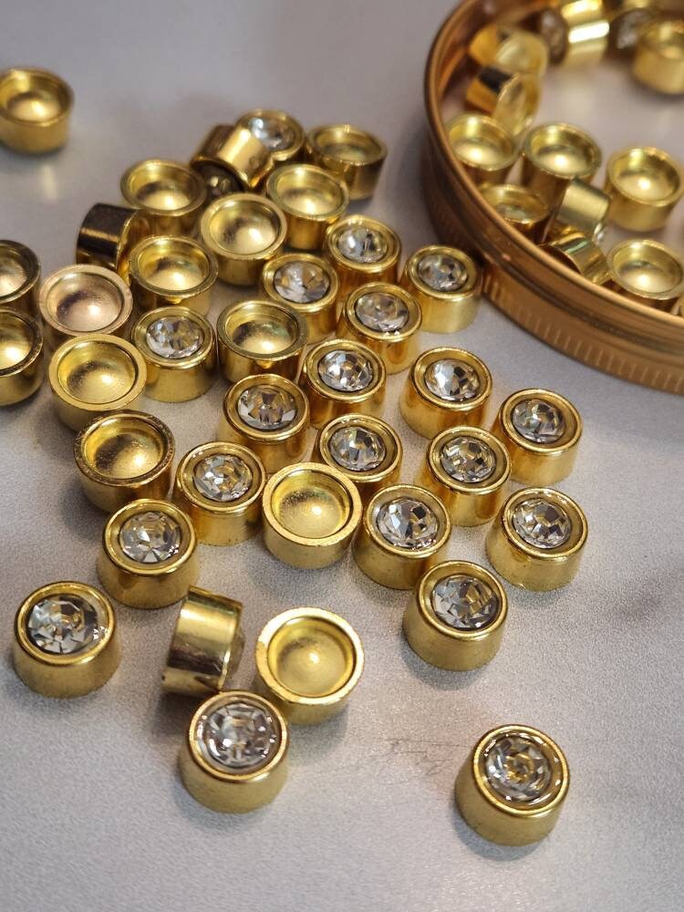 Bulk: Sparkling Crystal "GOLD CUP" Rivets + Pins,(5oz JAR) for Pearl Setting Machine, Clothing Decoration, Great For Denim, Fabric, Shoes