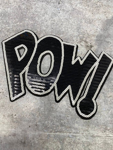 NEW, Black & White "POW!" Sequins Sparkling Patch, Large Applique, Statement Patch, Iron-on, Size 10"x6", DIY Jacket, Varsity Jacket, Camo