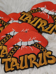 New Color, Poppin' Red Lip "Taurus" w/DARK Gold Chain|Iron-On Patch|Astrology Applique|Cool Embroidered Patch|DIY Patch