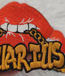 New Color, Poppin' Red Lip "Aquarius" w/DARK Gold Chain|Iron-On Patch|Astrology Applique|Cool Embroidered Patch|DIY Patch