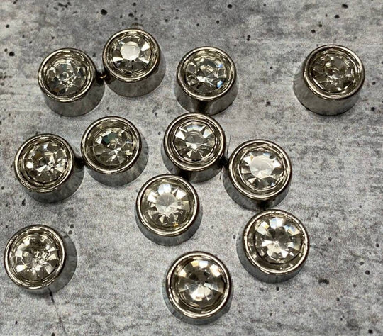 Bulk: Sparkling Crystal "SILVER CUP" Rivets + Pins,(5oz JAR) for Pearl Setting Machine, Clothing Decoration, Great For Denim, Fabric, Shoes