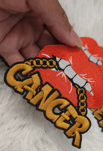 New COLOR,Poppin' Red Lip "Cancer" w/Dark Gold Chain|Iron-On Patch|Astrology Applique|Cool Embroidered Patch|DIY Patch for Denim