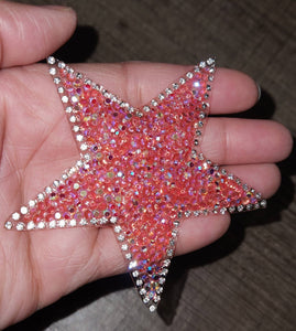 New, Hot Pink AB Rhinestone "Star" Bling Patch, Size 3", Cool Applique For Clothing, Iron-on Patch, Small Patch for Jackets, DIY Projects
