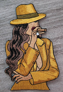 Stogie Chic 1-pc "GOLD" Fedora/Blazer/Cigar, Smoking Patch, Iron-on Applique for Clothing, Hats, Crocs, Bags, and more!! Size 4.5"