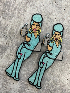 New Arrival, "Nurse Eva" Light with Coffee Clipboard, 100% Embroidery, Size 4", Iron-on Applique, DIY Patch for Clothing &Shoes, Nurse Patch