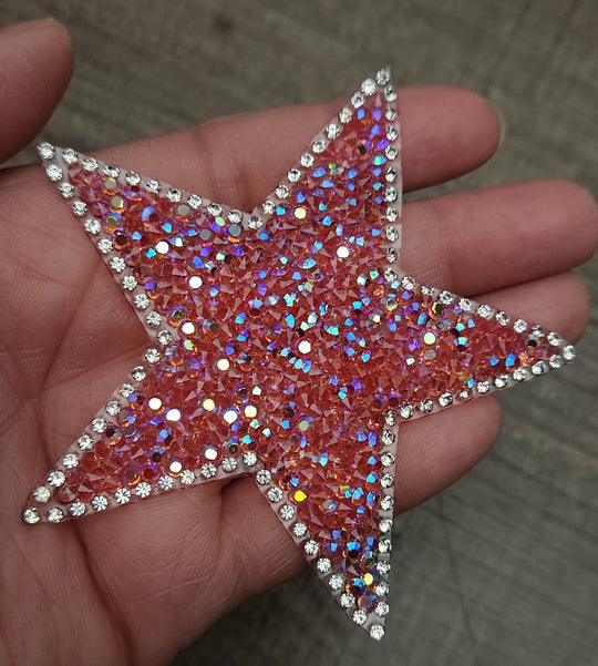 New, Hot Pink AB Rhinestone "Star" Bling Patch, Size 3", Cool Applique For Clothing, Iron-on Patch, Small Patch for Jackets, DIY Projects