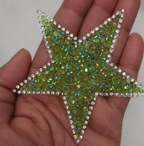 New, Green AB Rhinestone "Star" Bling Patch, Size 3", Cool Applique For Clothing, Iron-on Patch, Small Patch for Jackets, DIY Projects