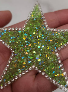 New, Green AB Rhinestone "Star" Bling Patch, Size 3", Cool Applique For Clothing, Iron-on Patch, Small Patch for Jackets, DIY Projects