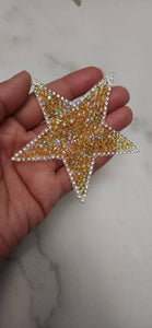 New, Yellow AB Rhinestone "Star" Bling Patch, Size 3", Cool Applique For Clothing, Iron-on Patch, Small Patch for Jackets, DIY Projects