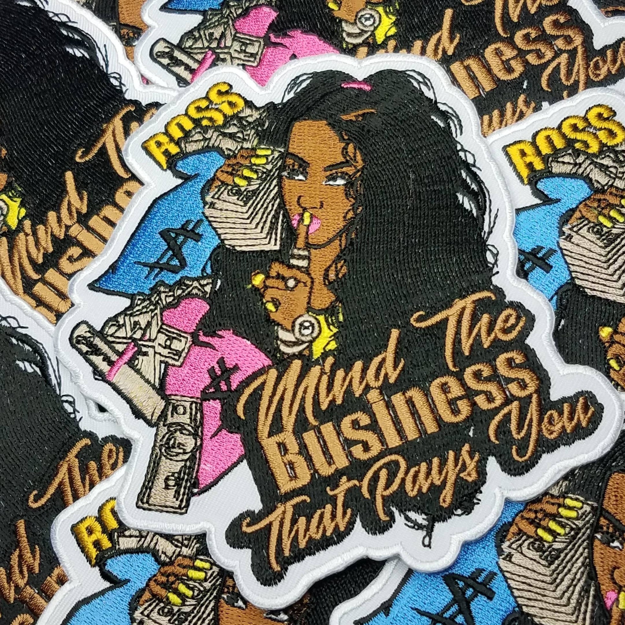 New SIZE, Mind the Business That Pays You, 4" Iron-on Patch,Applique for Clothing, Glam Girl, Girl Boss Patch for Hats, Crocs, and Jackets
