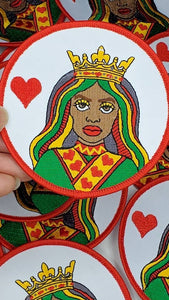 New, Iron-On,"Queen of Hearts" Embroidered Patch, Fun Patch For Clothing, Shoes, Hats & More, Size 4", Black Queen Patch w/Metallic Thread