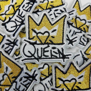 Cool 1pc, Gold Metallic QUEEN patches, DIY, Embroidered Applique Iron On Patch Badge, Queenin Patch