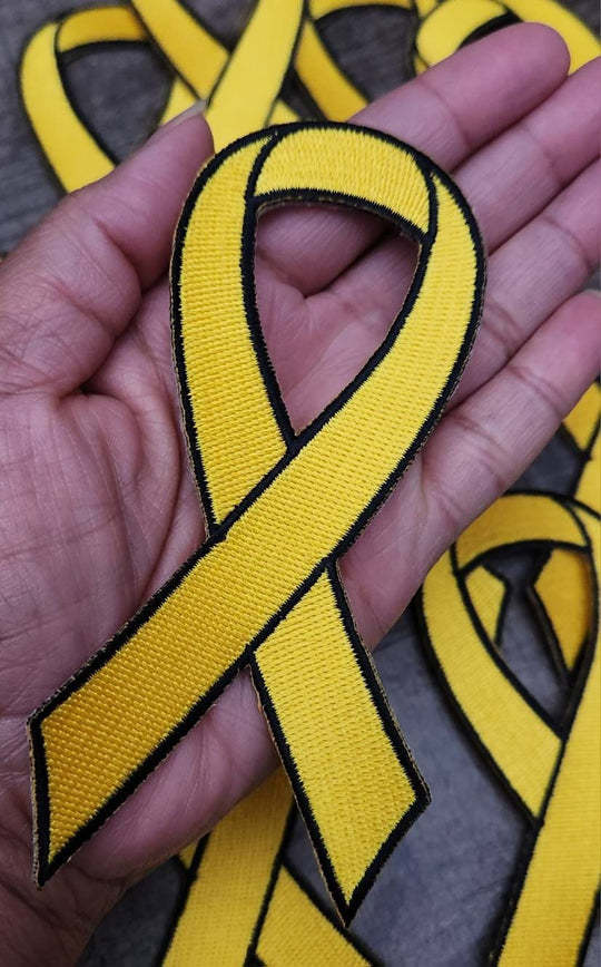 Childhood Cancer "Yellow" Ribbon Patch, Size 5" Embroidered (1 pc) Iron or Sew-on, Cancer  Patch/Applique, Patches for Causes