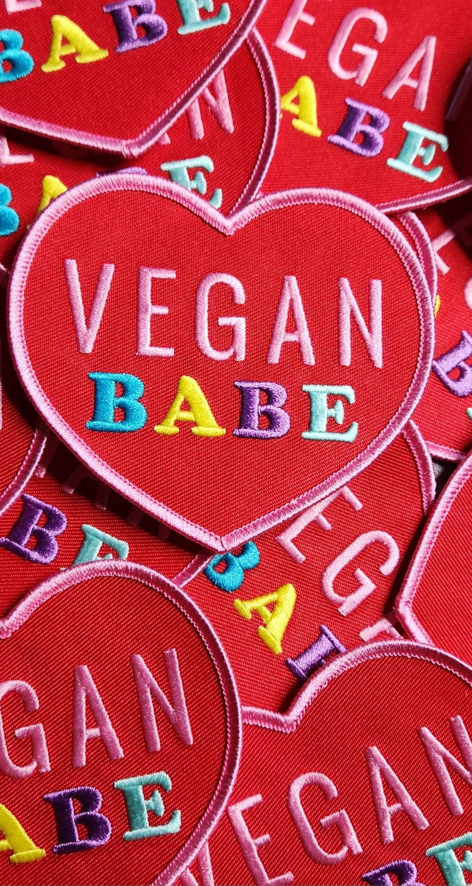 Vegan Collection: New, 1-pc,"Vegan Babe Heart" Popular Patch, Size 3.65" Iron-on Patch, Vegan Gifts, Vibrant Patch for Jackets, DIY Projects