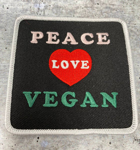 Vegan Collection: New, 1-pc, "Peace, Love, Vegan" Sz 3", Iron-on Embroidered Patch, Gift for Vegans, Cute Patch for Denim, Camo, Hats
