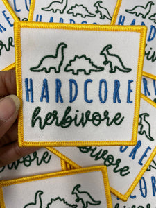 Vegan Collection: New, 1-pc, "Hardcore Herbivore" Sz 3", Iron-on Embroidered Patch, Gift for Vegans, Cute Patch for Denim, Camo, Hats