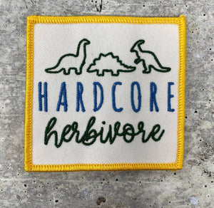 Vegan Collection: New, 1-pc, "Hardcore Herbivore" Sz 3", Iron-on Embroidered Patch, Gift for Vegans, Cute Patch for Denim, Camo, Hats