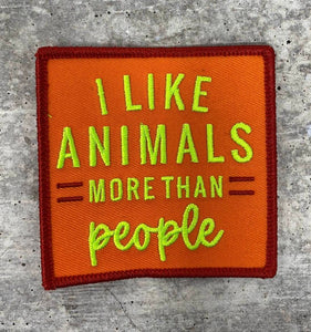 Vegan Collection: New, 1-pc, "I Like Animals More Than People", Sz 3", Iron-on Embroidered Patch, Gift for Vegans, Cute Patch Jackets, Hat