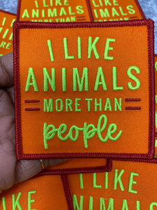 Vegan Collection: New, 1-pc, "I Like Animals More Than People", Sz 3", Iron-on Embroidered Patch, Gift for Vegans, Cute Patch Jackets, Hat