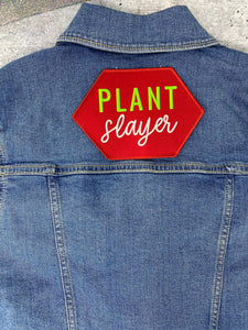 Vegan Collection: New, 1-pc, "Plant Slayer", Sz 4"x4", Iron-on Embroidered Patch, Gift for Vegans, Cute Patch Jackets, Hats