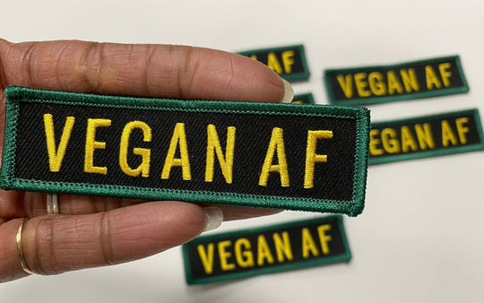 Vegan Collection: New, 1-pc, "Vegan AF", Sz 4x1", Iron-on Embroidered Patch, Gift for Vegans, Cute Patch Jackets, Hat