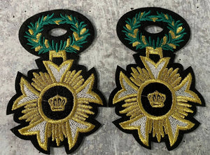 New, 2-pc Regal "Crown" Embroidered Patch, Iron-on Heraldic Royalty Crest, w Metallic Gold Thread, Small, 3" Patch for Jackets & Blazers