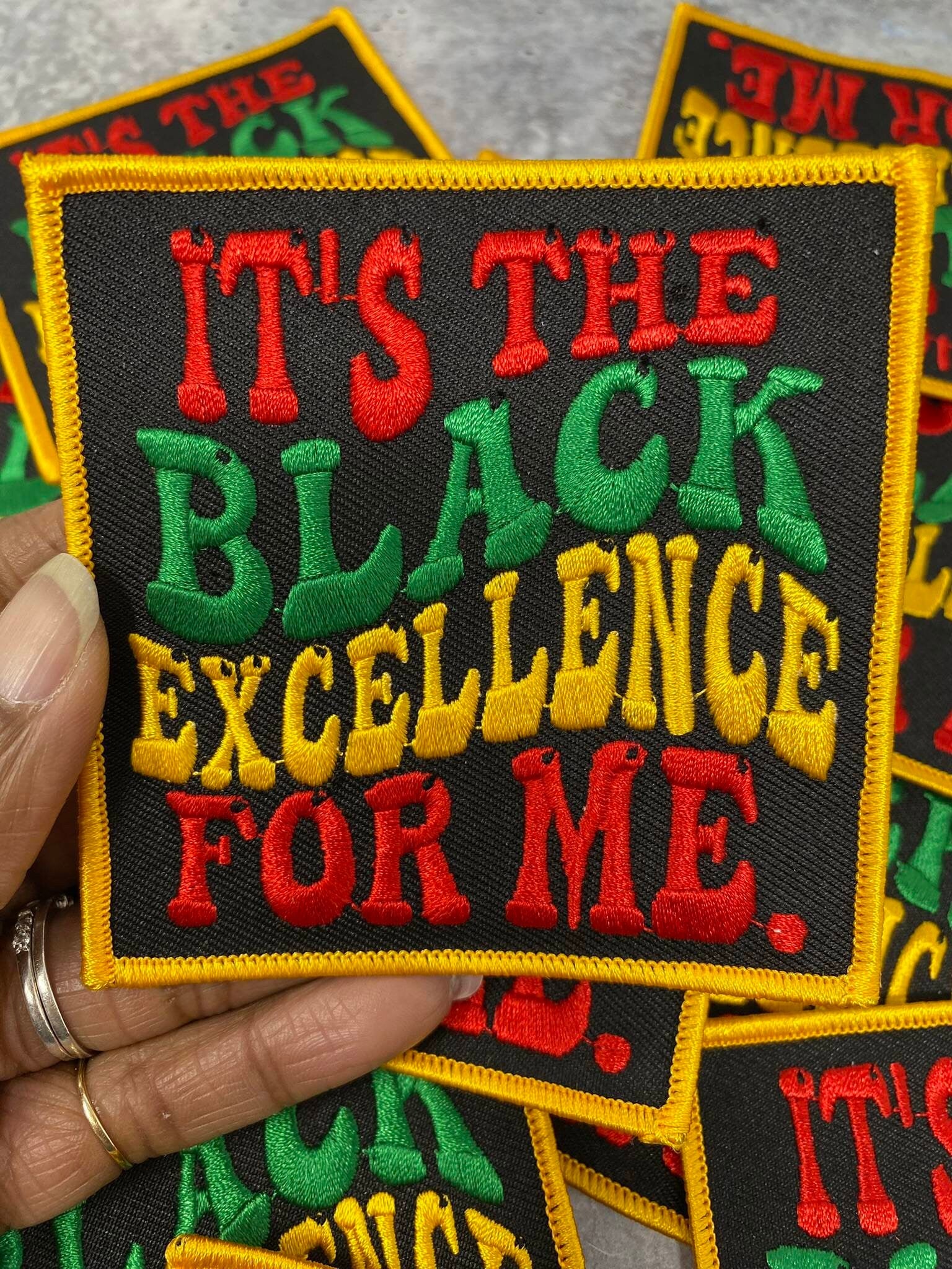 New, Colorful 1-pc, "It's the Black Excellence for Me" 3" Popular Patch, Iron-on Embroidered Patch; DIY Applique for Hats, Jackets, Crocs