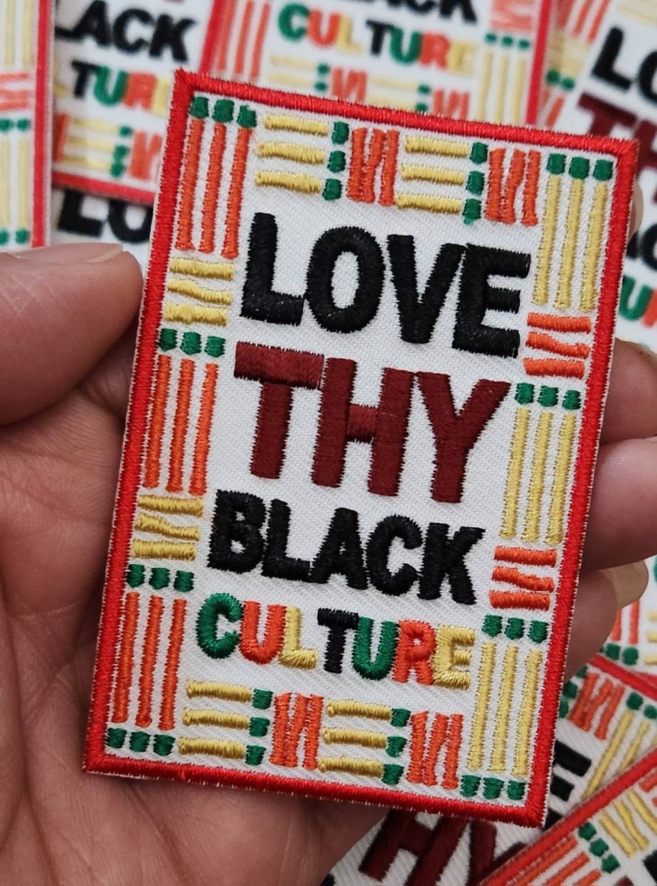 New, 1-pc, "Love Thy Black Culture" Bold and Proud Iron-on Embroidered Patch, Size 2"x3", Colorful and Vibrant Applique for Clothing & Hats